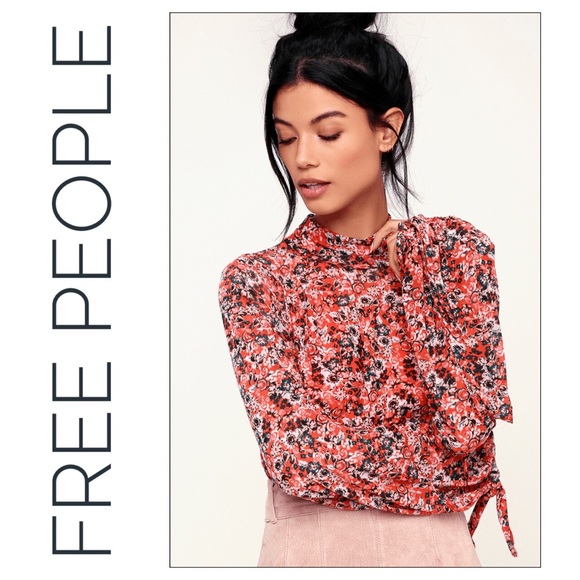 Free People Tops - Free People All Dolled Up Red Floral Mesh Crop Top